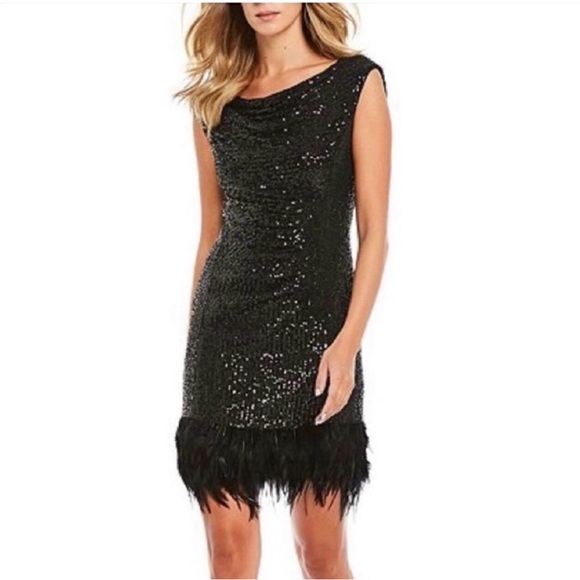Alex Marie Dresses & Skirts - Sequin minidress with feather hemline